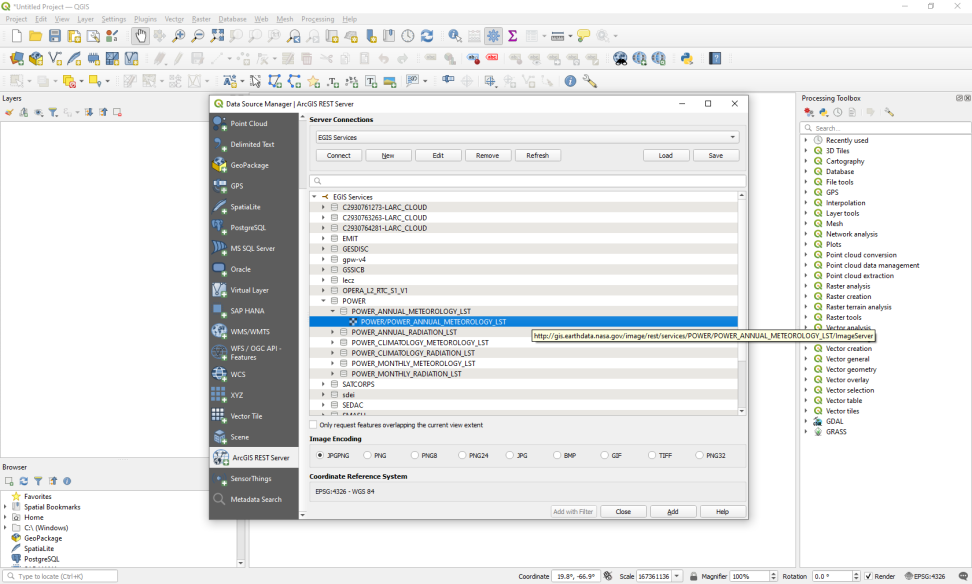 adding images services to QGIS