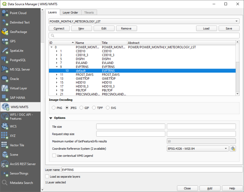 adding an image service to QGIS