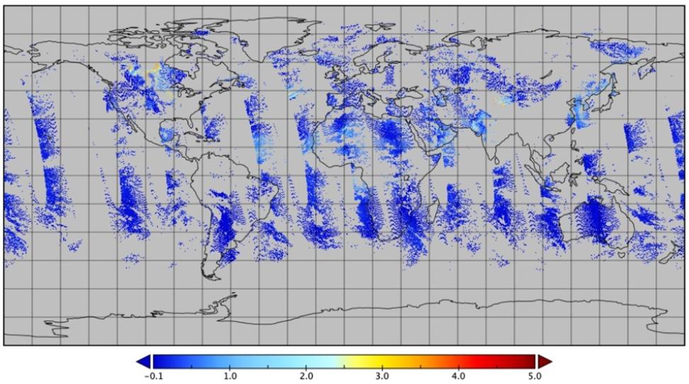 This visualization shows global Aqua MODIS daily aerosol optical depth (AOD) data at 550 nanometers on May 30, 2025. 
