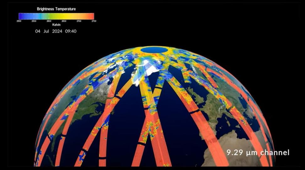A visualization of brightness temperature data from NASA's PREFIRE mission.