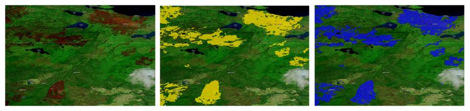 Annual burned area based on the MODIS product and VIIRS for fires in southern Northwest Territories and northern Alberta.