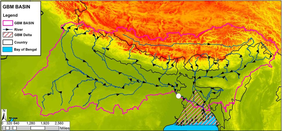 JASON-2 data showing flood area predictions around the Ganges River basin