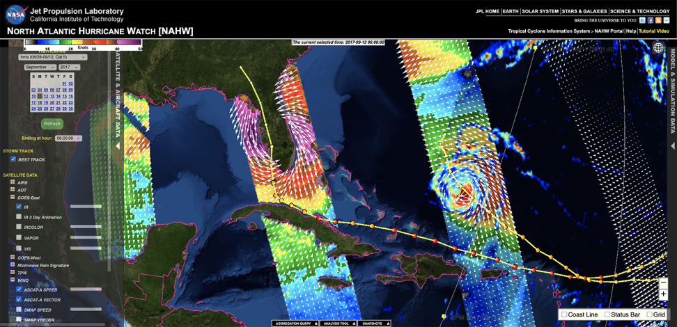 visualization of hurricanes Irma and Jose from the National Atlantic Hurricane Watch Platform