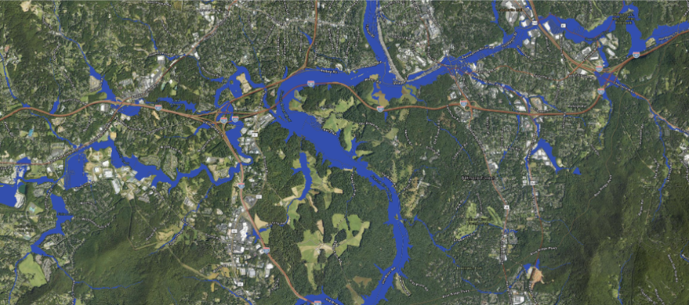 Satllite imagery of a flood event in North Carolina.