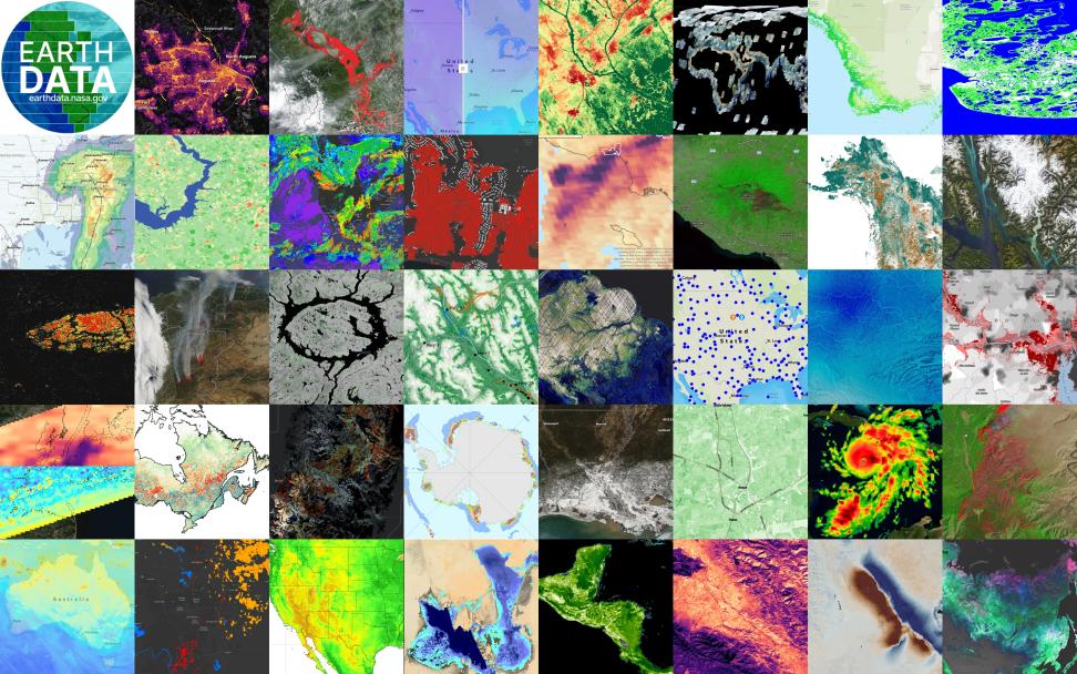 A grid of data visualizations produced using GIS applications.