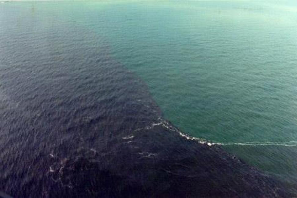 Riverine and ocean water mass boundary near Winyah Bay, SC.