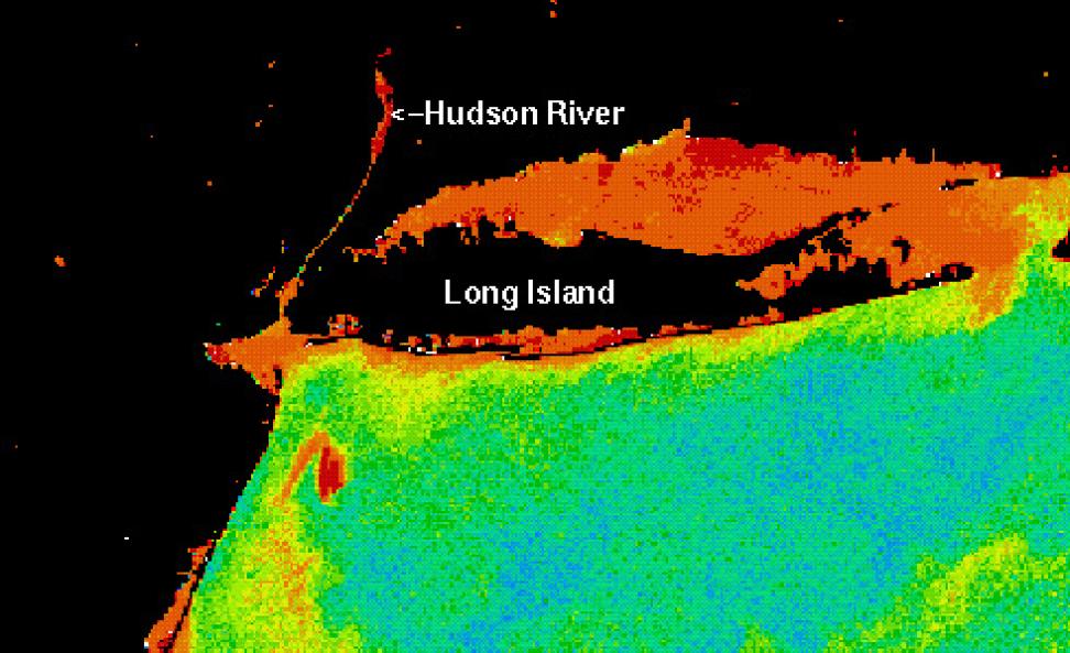 CZCS image of an acid waste dump site south of New York City and Long Island.
