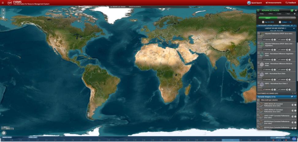 The FIRMS portal now includes a menu for HLS true- and false-color imagery to accompany fire datasets.