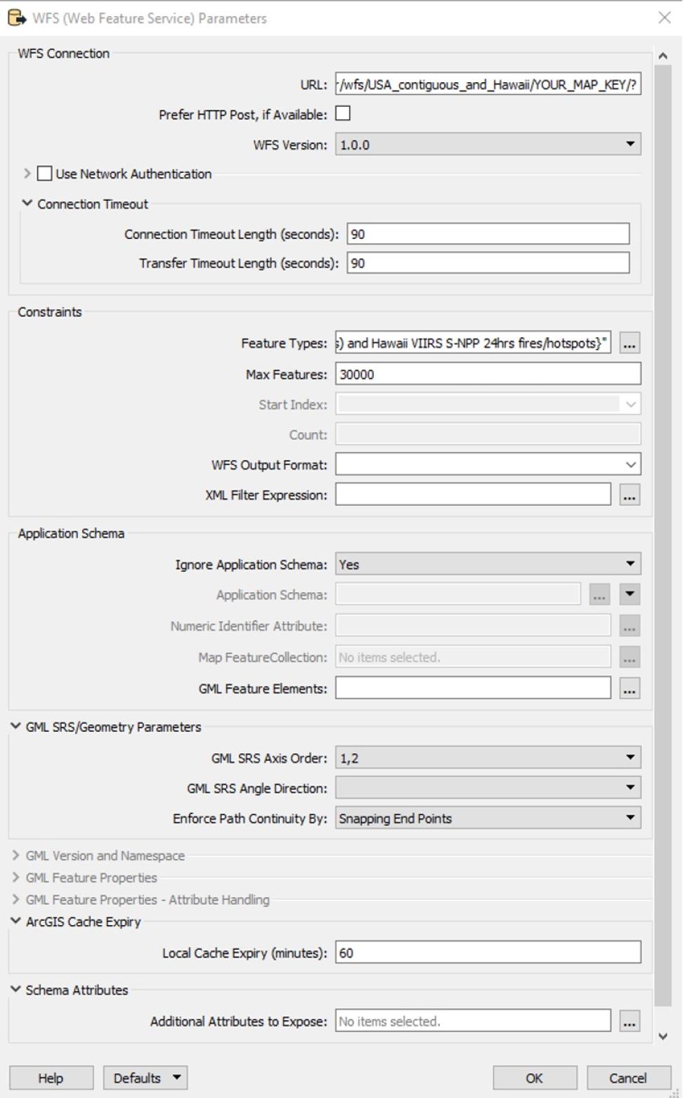 WFS Parameters Window