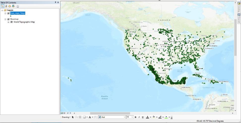 FIRMS Layer Drawn in ArcMap