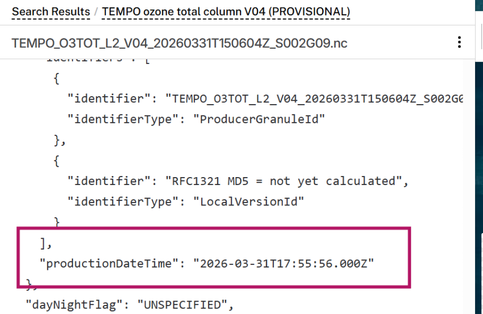 Search Results / TEMPO ozone total column V04 (PROVISIONAL)