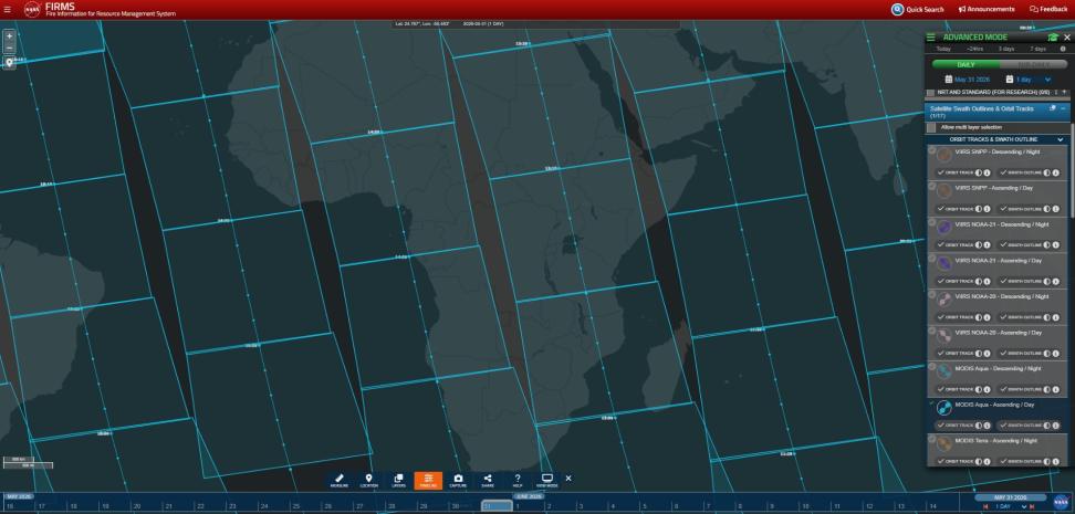 FIRMS swath outlines for Aqua MODIS