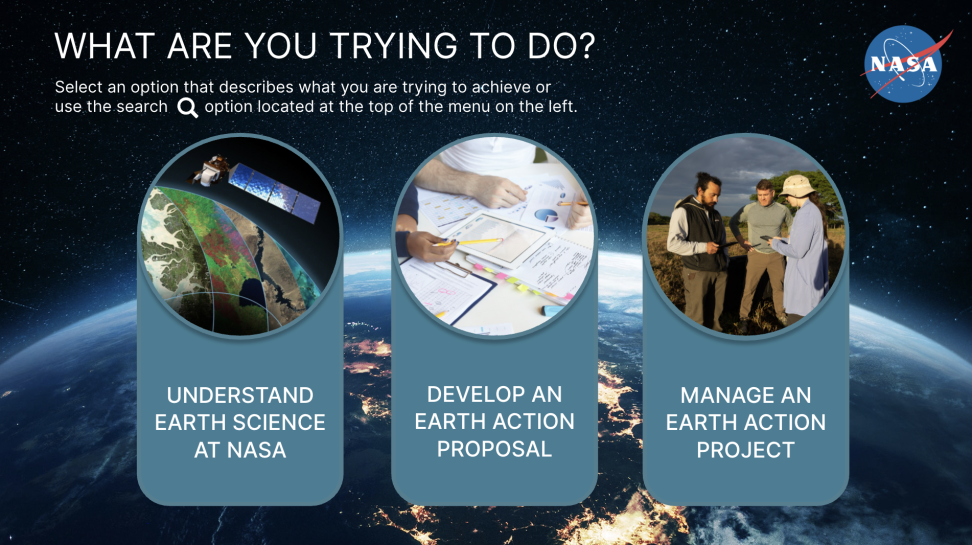 Earth Science Applications Guidebook home screen