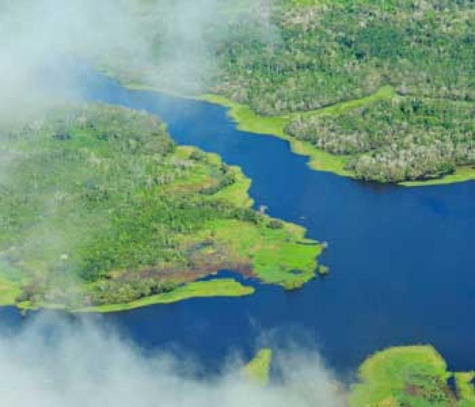 Photograph of clouds obscuring the Amazon rainforest