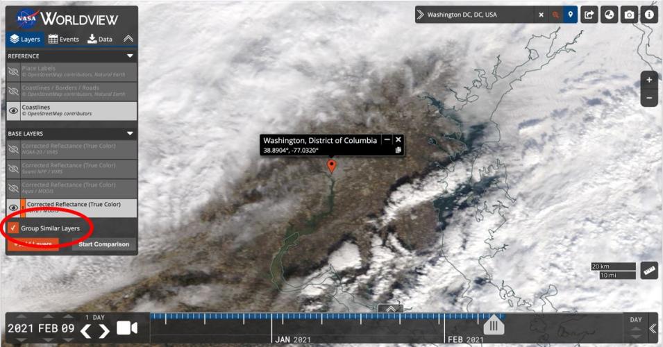 This screen capture from Worldview 3.9.0 shows the group layers feature