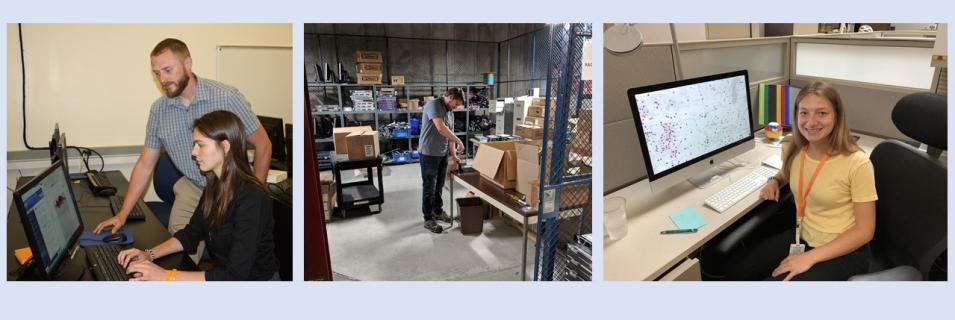 Collage showing images of three NASA summer interns supporting EOSDIS DAACs. Left image is SEDAC intern Dorothee Grant. Center image is LP DAAC intern Nate Nelson. Right image is ORNL DAAC Hannah Dattilo.