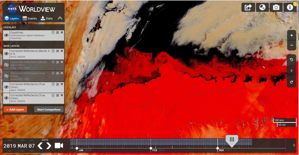 Antarctica MODIS (Terra) Bands 3,6,7