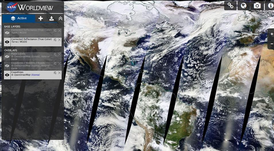 Worldview interface displaying near real-time imagery