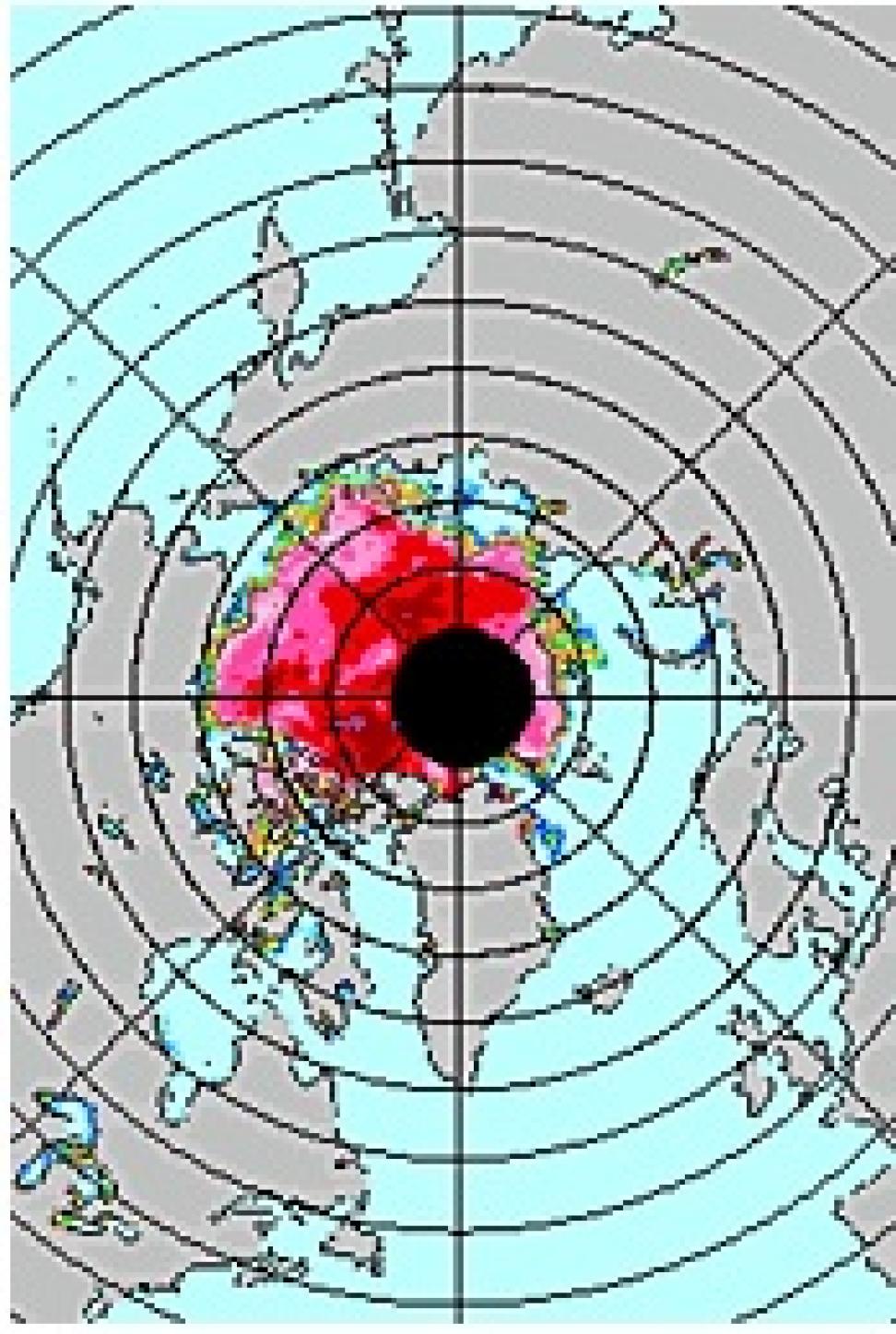 false color map North Pole ice