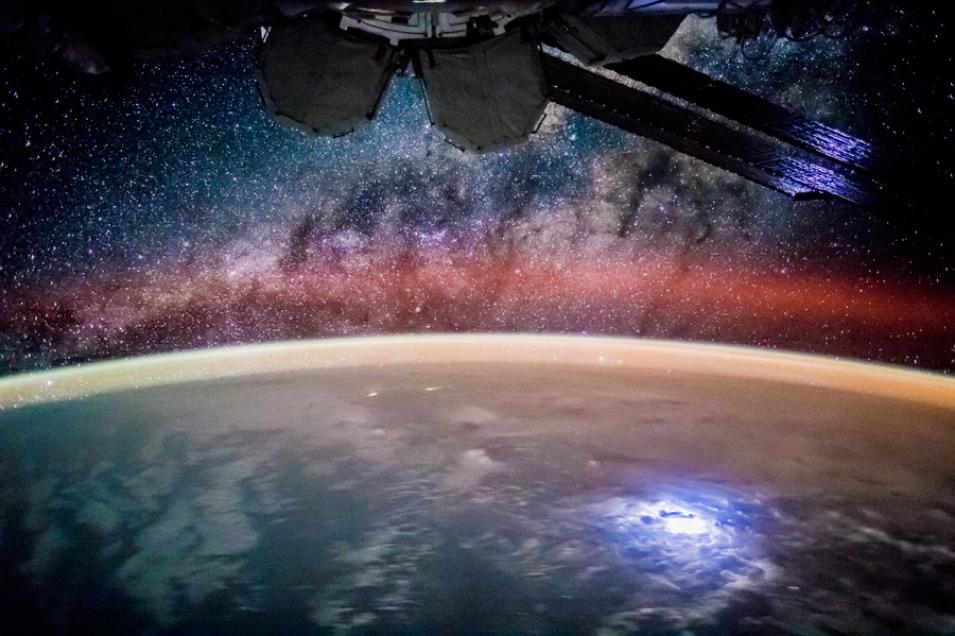 Photograph of lightning taken from the International Space Station
