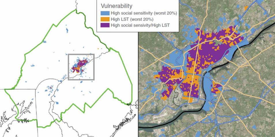 Data image showing populations in Philadelphia that are most vulnerable to extreme heat