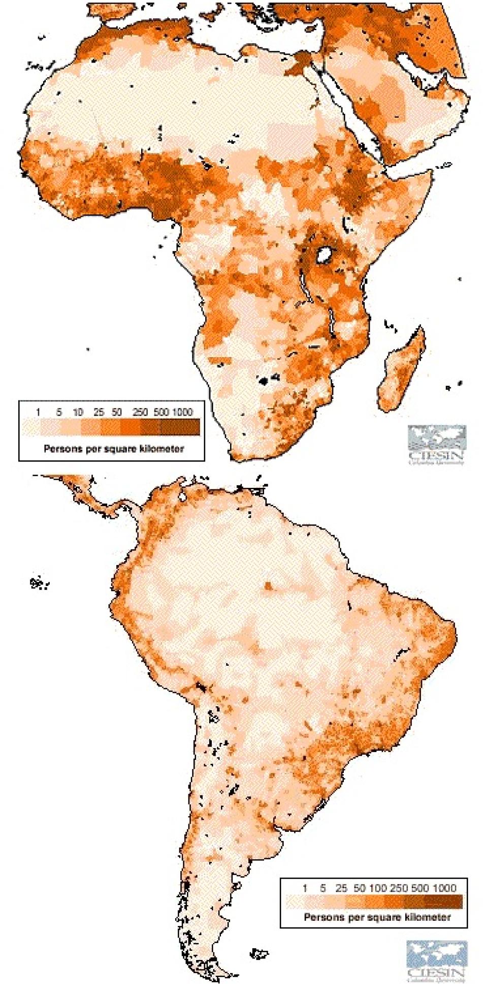 population density Africa South America