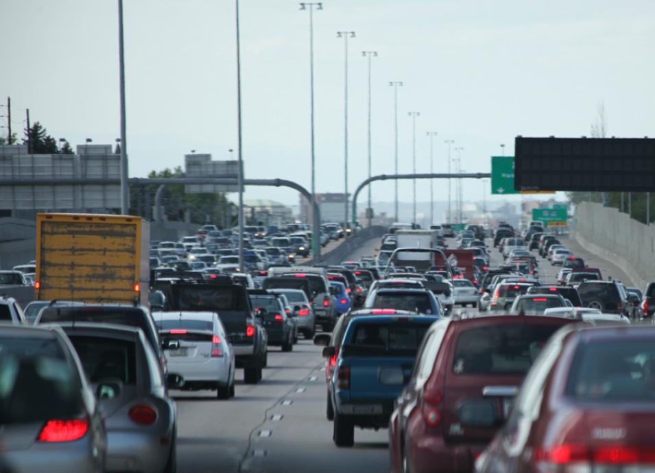 Photogaph of cars clogging a highway in Denver