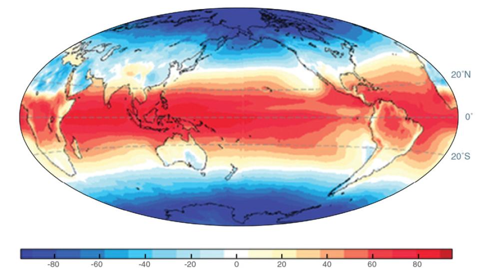 Data image showing averaged netdownward top-of-the-atmosphere radiation from the NASA CERES instrument