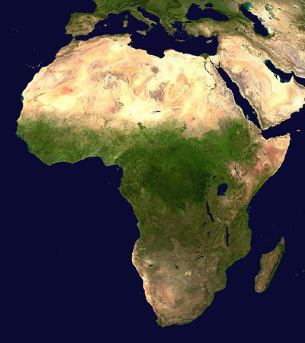 Satellite-derived map showing the Sahara and Arabian Deserts