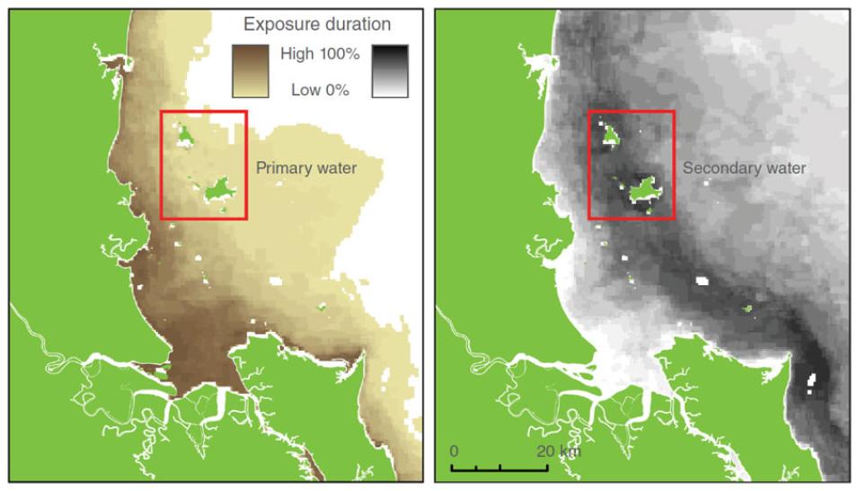 Data image showing flood runoff near the coral reefs around the Keppel Islands