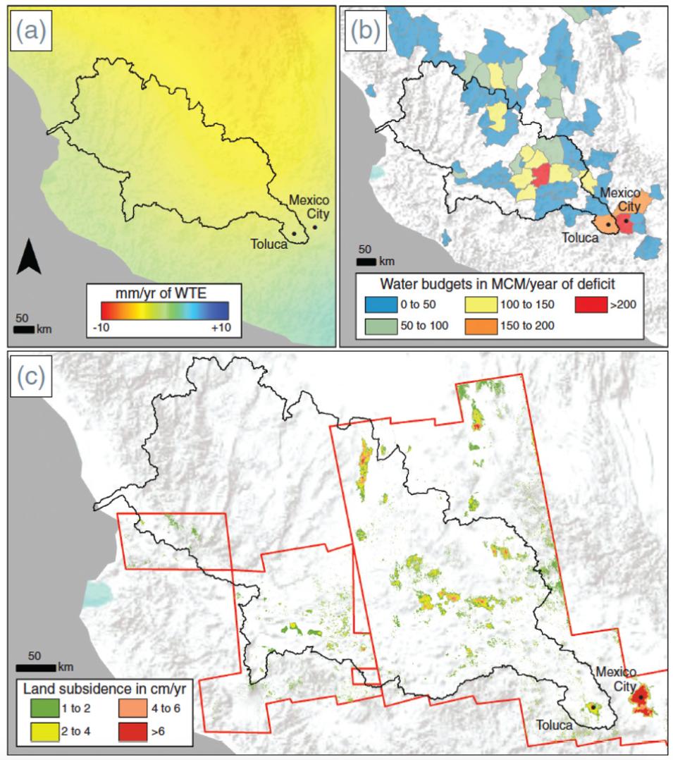Data images showing various aquifer storage trends around the Lerma-Santiago-Pacifico watershed