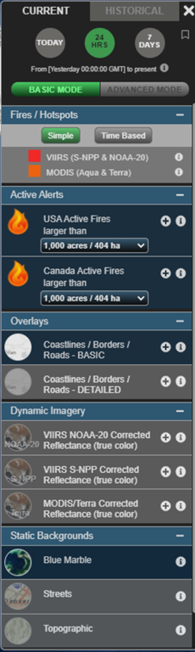 Screenshot showing the basic Mode for FIRMS Users