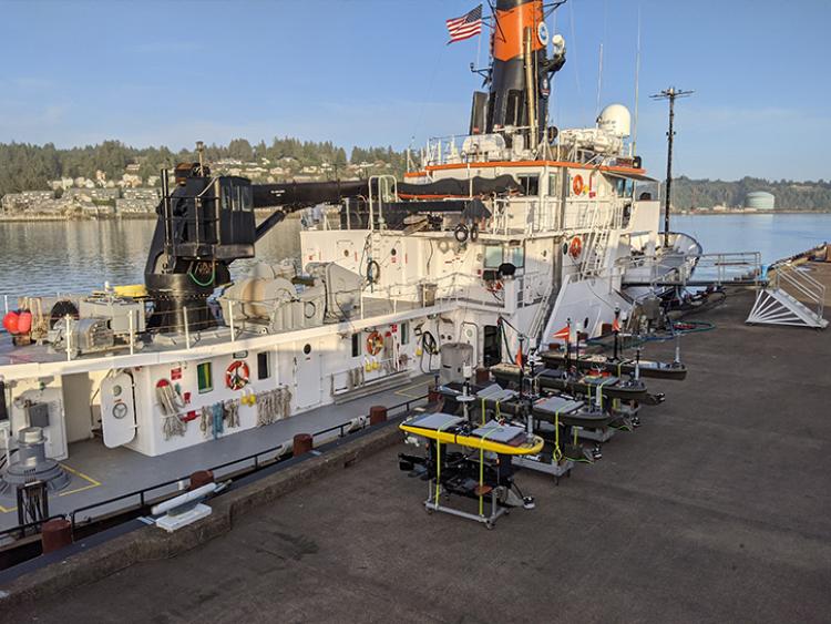 image of NASA ship at dock