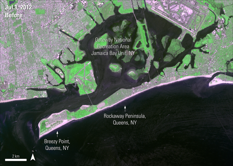 ASTER data showing 3 areas before they were impacted by Superstorm Sandy in Queens, NY
