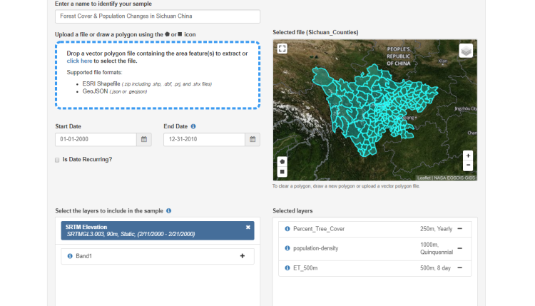 AppEEARS dashboard
