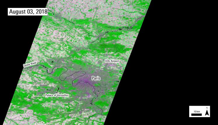  Terra ASTER 15-meter natural color composite from August 03, 2018, over Paris, France
