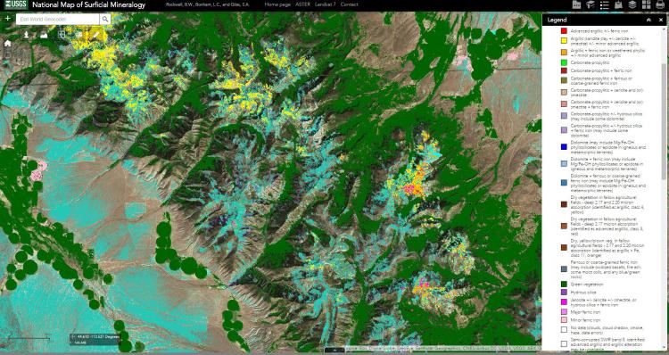 Mineralogy map using ASTER data in the SaMiRA study area of Lemhi County, Idaho.