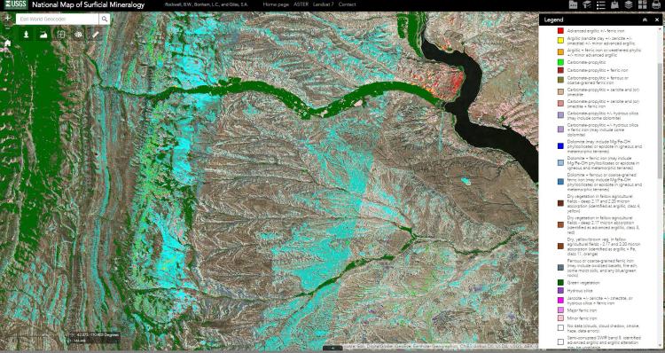 Mineralogy map using ASTER data in the study area in Lincoln County, Wyoming.