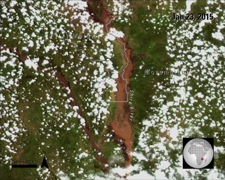 An Aqua MODIS image after heavy rains caused the Shire River to swell.