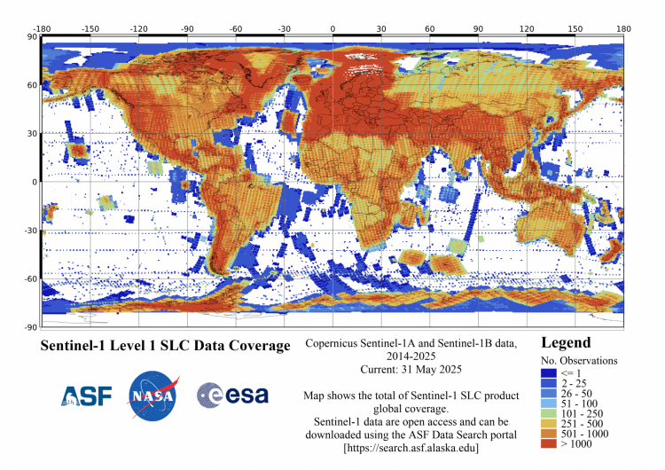 Sentinel-1 SLC Cumulative Acquisition Heatmap - May 31, 2025