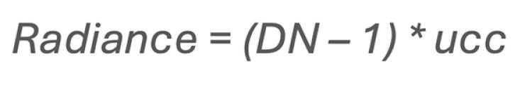 Mathematical equation to convert radiance to Top of Atmosphere TOA reflectance.