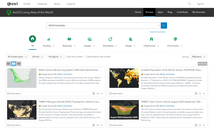 ArcGIS Living Atlas home page