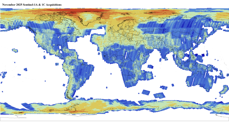 Sentinel-1A and 1C GRD acquisitions for November 2025