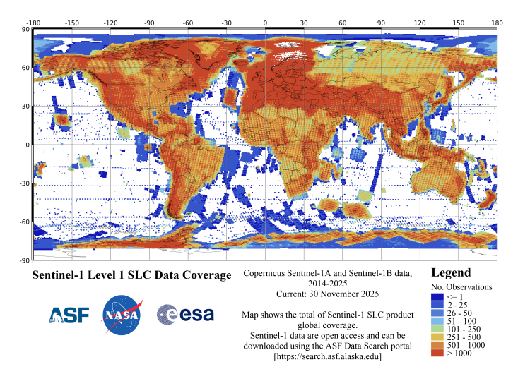 Cumulative Sentinel-1 SLC coverage - current November 30, 2025