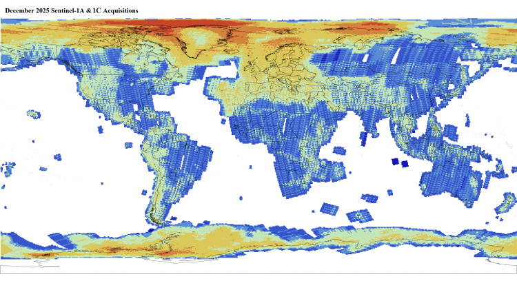 Sentinel-1A and 1C Level 1 GRD data coverage - December 2025