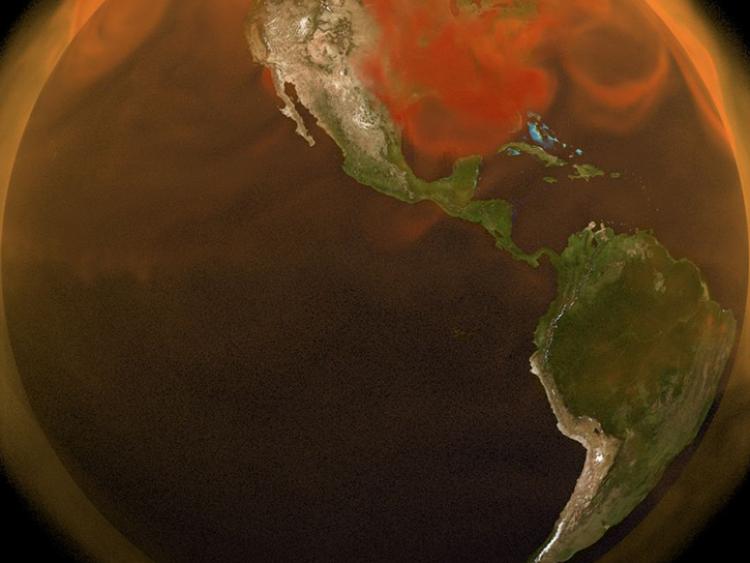 greenhouse gas data visualization over the western hemisphere of Earth