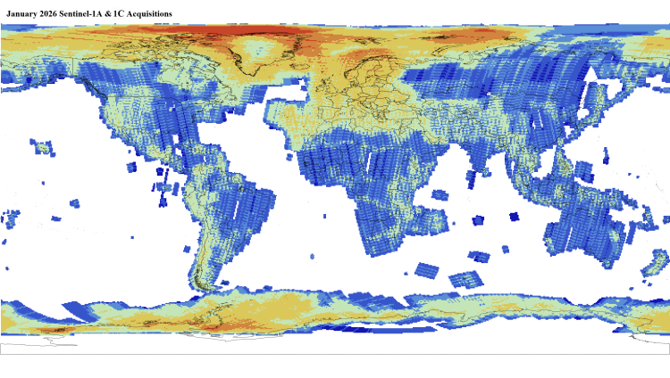 Sentinel-1A and 1C Level 1 GRD data coverage - January 2026