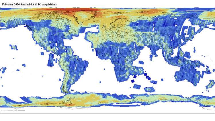 Sentinel-1A and 1C Level 1 GRD data coverage - February 2026