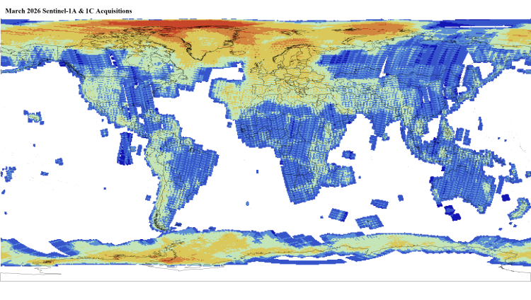 Sentinel-1A and 1C Level 1 GRD data coverage - March 2026