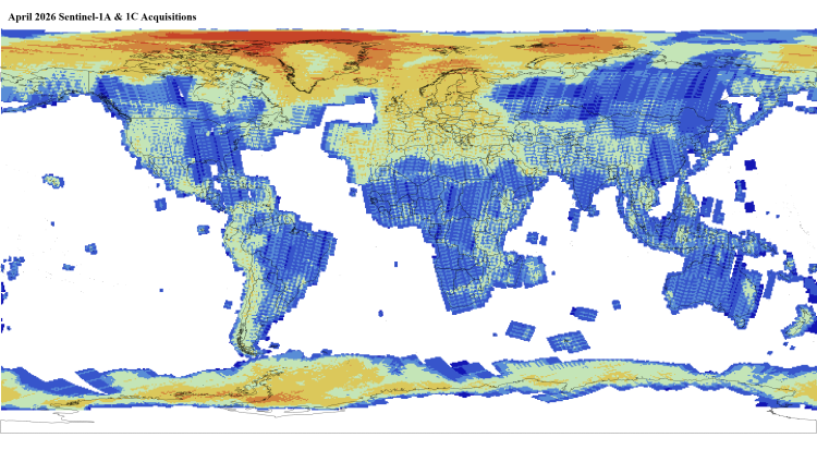 Sentinel-1A and 1C Level 1 GRD data coverage - April 2026